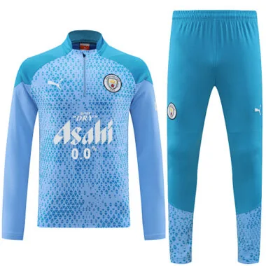 player version 23-24 Man City light blue with green pants half zipper sweater tracksuit size S-2X