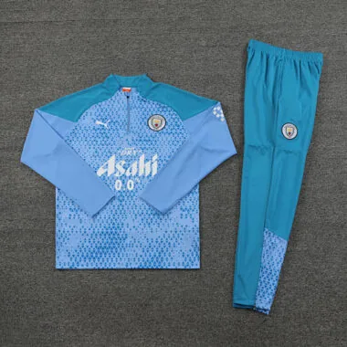 player version 23-24 Man City light blue with green pants half zipper sweater tracksuit size S-2X