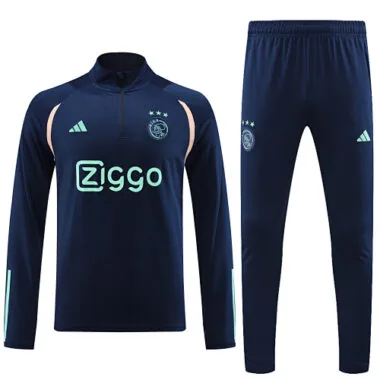 with sponsor logo 23-24 Ajax navy blue with beige stripe half zipper sweater tracksuit