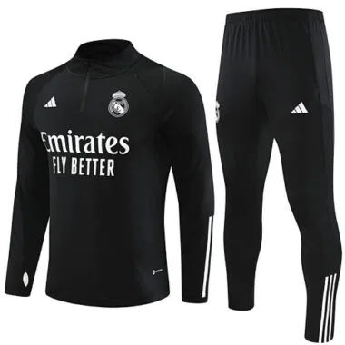 23-24 Real Madrid black with white stripe half zipper sweater tracksuit size S-2XL