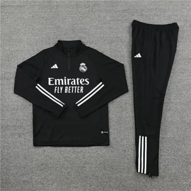 23-24 Real Madrid black with white stripe half zipper sweater tracksuit size S-2XL