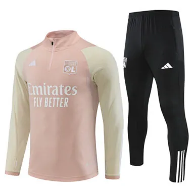 23-24 Lyon light pink with yellow half zipper sweater tracksuit size S-2XL