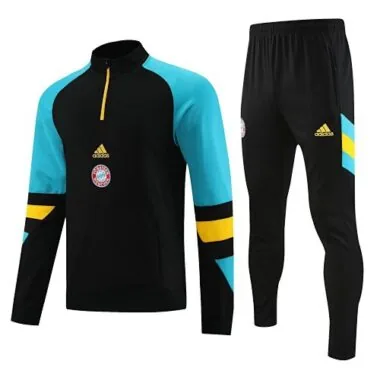 23-24 Bayern black with blue half zipper sweater tracksuit size S-2XL