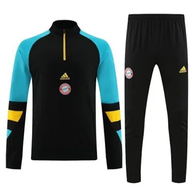 23-24 Bayern black with blue half zipper sweater tracksuit size S-2XL