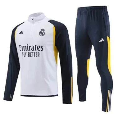 23-24 Real Madrid white with navy blue half zipper sweater tracksuit size S-2XL