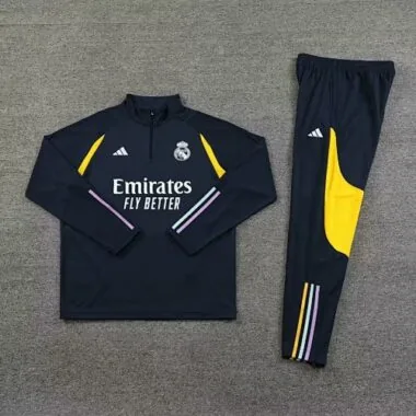23-24 Real Madrid navy blue with yellow half zipper sweater tracksuit size S-2XL