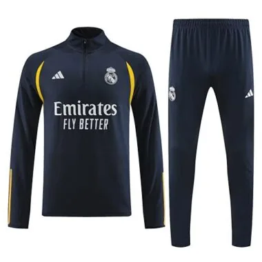 23-24 Real Madrid navy blue with yellow half zipper sweater tracksuit size S-2XL