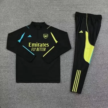 23-24 Arsenal black with green and blue half zipper sweater tracksuit size S-2XL