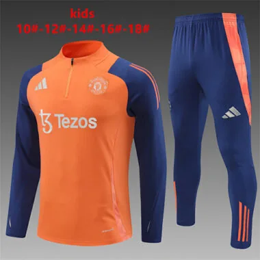kids kit 24-25 Manud orange with navy blue half zipper training tracksuit