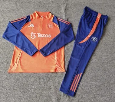 kids kit 24-25 Manud orange with navy blue half zipper training tracksuit