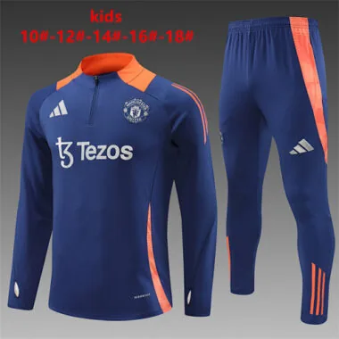 kids kit 24-25 Manud navy blue with orange half zipper training tracksuit