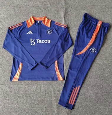 kids kit 24-25 Manud navy blue with orange half zipper training tracksuit