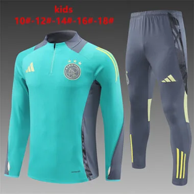 kids kit 24-25 Ajax green with gray half zipper training tracksuit