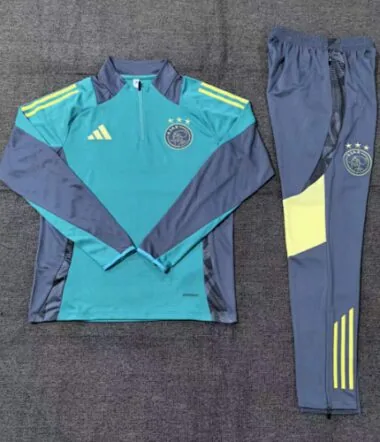 kids kit 24-25 Ajax green with gray half zipper training tracksuit