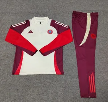 kids kit 24-25 Bayern beige with dark red half zipper training tracksuit