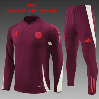 kids kit 24-25 Bayern dark red with beige half zipper training tracksuit