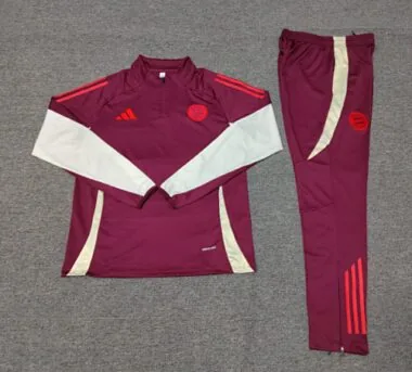 kids kit 24-25 Bayern dark red with beige half zipper training tracksuit