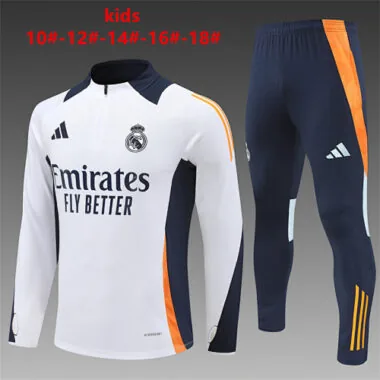 Kids kit 24-25 Real Madrid white with navy blue half zipper training tracksuit