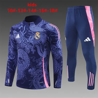 kids kit 24-25 Real Madrid navy blue with dragon half zipper training tracksuit
