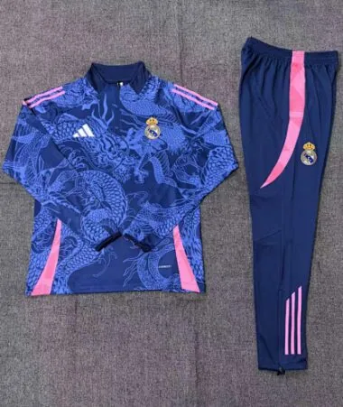 kids kit 24-25 Real Madrid navy blue with dragon half zipper training tracksuit