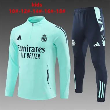 kids kit 24-25 Real Madrid lake blue with navy blue half zipper training tracksuit