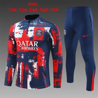 kids kit 24-25 PS G camouflage navy blue with red half zipper training tracksuit