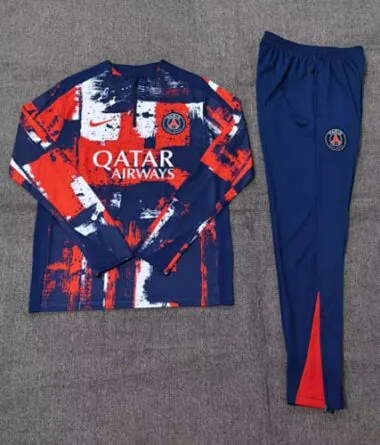 kids kit 24-25 PS G camouflage navy blue with red half zipper training tracksuit