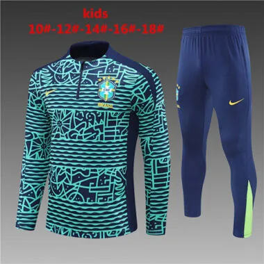 kids kit 24-25 Brazil camouflage lake blue half zipper training tracksuit