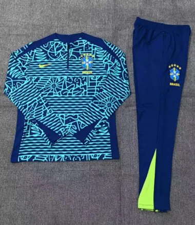 kids kit 24-25 Brazil camouflage lake blue half zipper training tracksuit