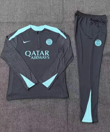 kids kit player version 2024/25 PS G dark gray with light green half zipper training tracksuit