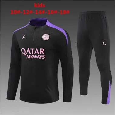 kids kit player version 24-25 PS G black with purple half zipper training tracksuit