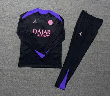 kids kit player version 24-25 PS G black with purple half zipper training tracksuit