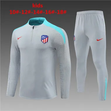 kids kit player version 24-25 ATM gray with blue half zipper training tracksuit