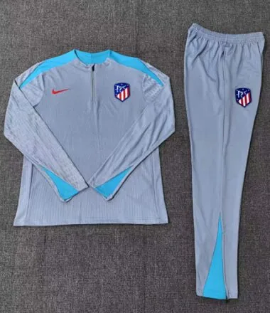 kids kit player version 24-25 ATM gray with blue half zipper training tracksuit