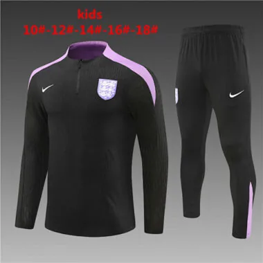 kids kit player version 24-25 England black with purple half zipper training tracksuit