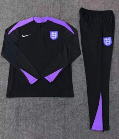 kids kit player version 24-25 England black with purple half zipper training tracksuit