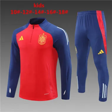 kids kit 24-25 Spain red with blue half zipper training tracksuit