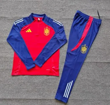 kids kit 24-25 Spain red with blue half zipper training tracksuit