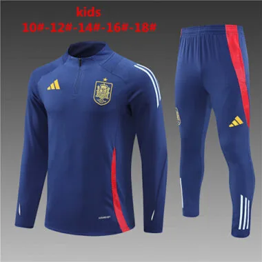 kids kit 24-25 Spain navy blue with red half zipper training tracksuit