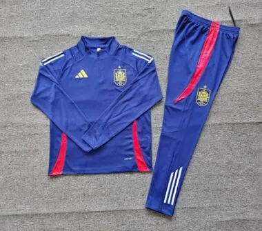 kids kit 24-25 Spain navy blue with red half zipper training tracksuit