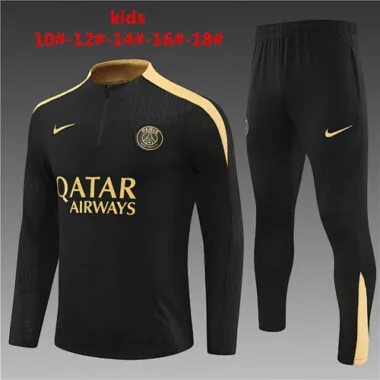 kids kit player version 24-25 PS G black with gold half zipper training tracksuit