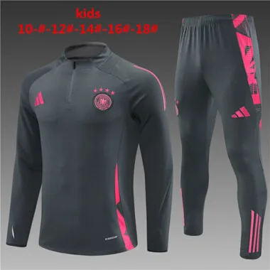 kids kit 24-25 Germany dark gray with pink half zipper training tracksuit