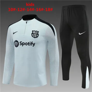 kids kit player version 24-25 Bar light gray with black half zipper training tracksuit