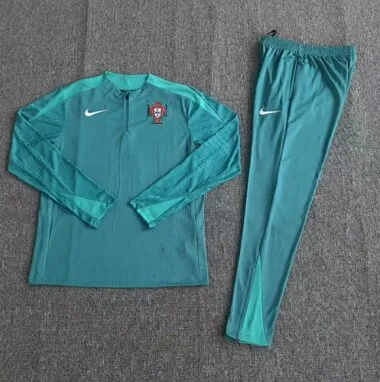 kids kit player version 24-25 Portugal green half zipper training tracksuit