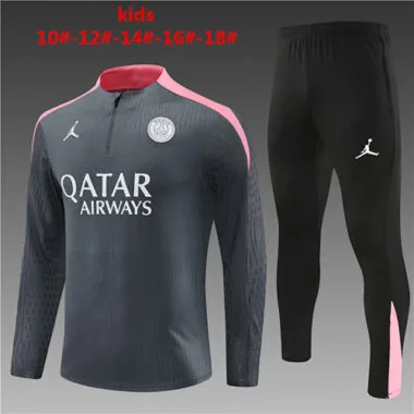 kids kit player version 24-25 PS G dark gray with pink half zipper training tracksuit