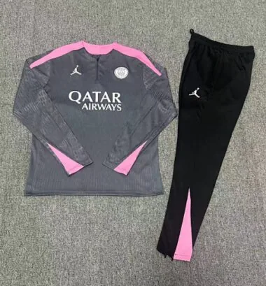 kids kit player version 24-25 PS G dark gray with pink half zipper training tracksuit