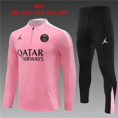 kids kit player version 24-25 PS G pink with white half zipper training tracksuit