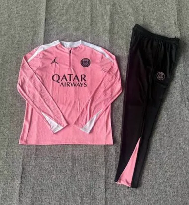 kids kit player version 24-25 PS G pink with white half zipper training tracksuit
