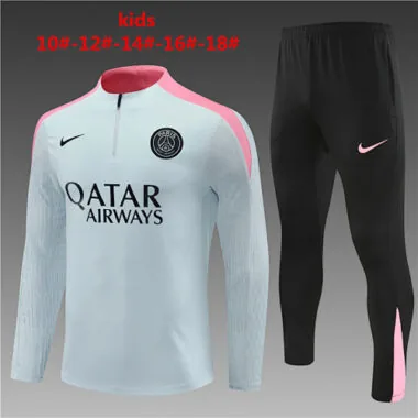 kids kit player version 2024/25 PS G light gray with pink half zipper training tracksuit