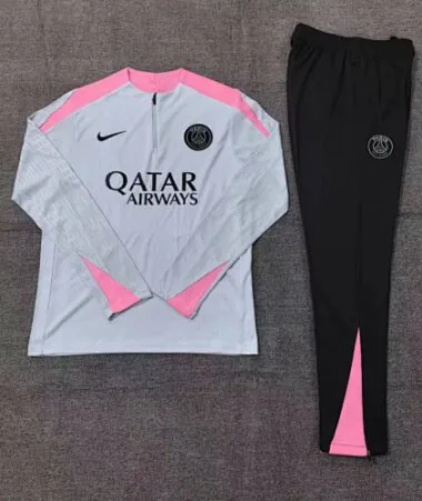 kids kit player version 2024/25 PS G light gray with pink half zipper training tracksuit